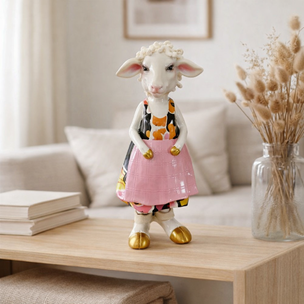 Polyresin mouton mère avec costume en situation