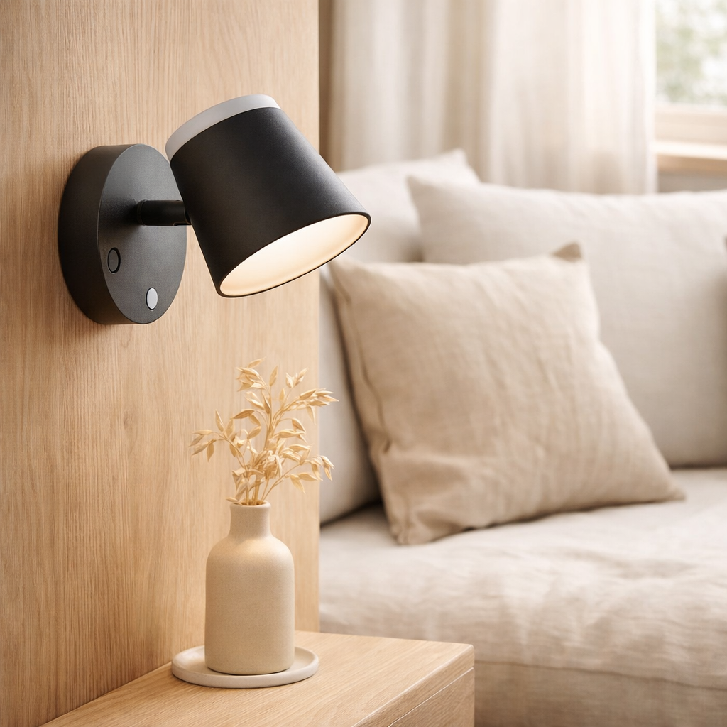 Lumière murale sans fil Tondo magnétiquement, env. 12 x 14,5 cm, en métal noir, pour l'intérieur en situation