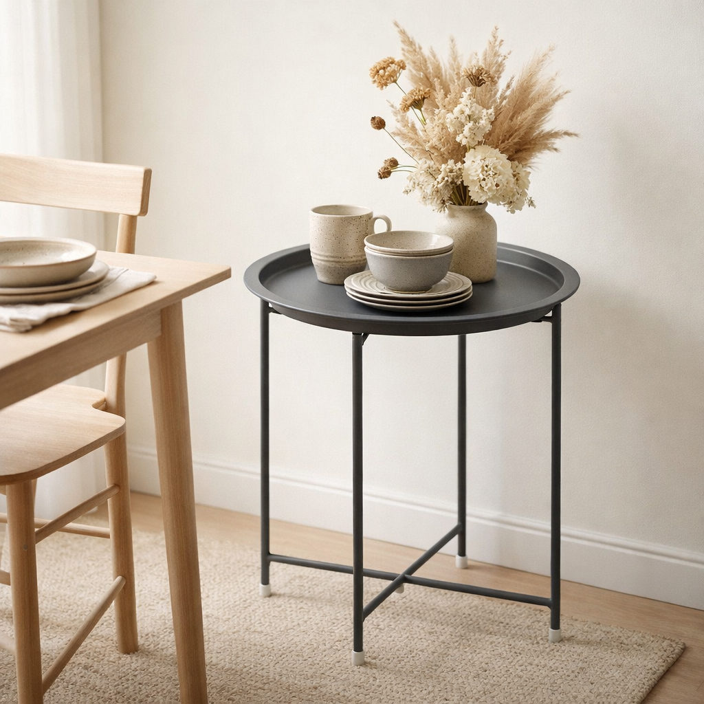 Tableuse Ø 47 H 51 2. Choisissez la table de balcon de table de jardin Terasses Table Round Alberta Metal Small Ver en situation