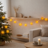 Chaîne légère LED étoiles 3D en plastique en jaune, avec des LED fermement installées, décorations de Noël pour l'extérieur en situation