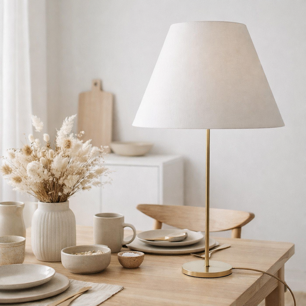 Abat-jour pour les lumières de table causia, Ø en bas de 50 cm, Ø Top 22 cm, 33 cm de haut, mélange de coton en polyester en blanc en situation