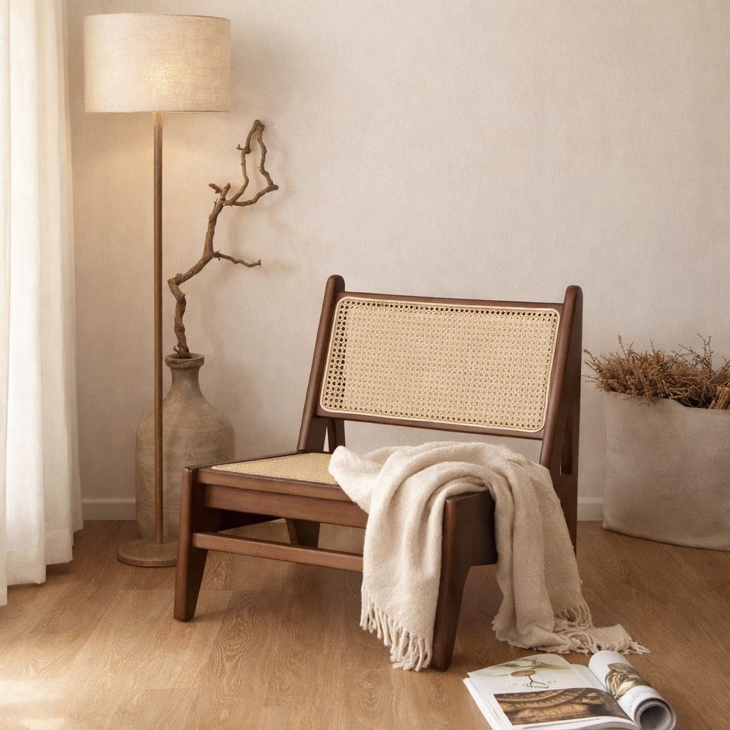 Designer Rattan et Wood Seat - Fauteuil - Kangaroo - Style Japandi en situation