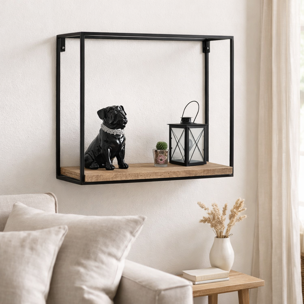 Étagère suspendue étagère murale étagère à livres étagère 50x50x25 cm Dock cadre en métal noir en situation