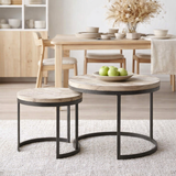 Table basse set de 2 table d'appoint table de salon ronde Austin structure métal argent antique ou noir en situation