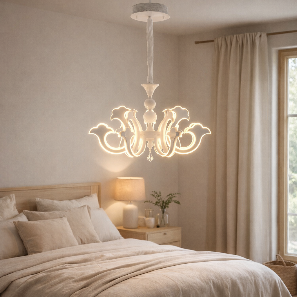 LED Crown Ludwig blanc Ø 66 cm, avec des LED fermement installées, métal en blanc en situation