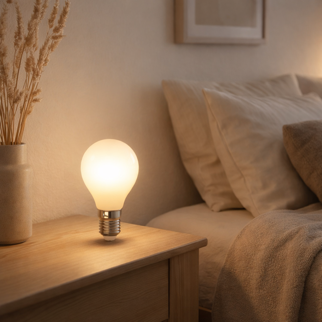 6 Set LED lampe avec douille E14, forme de poire 4 watts, en métal et en verre, laiteux en situation