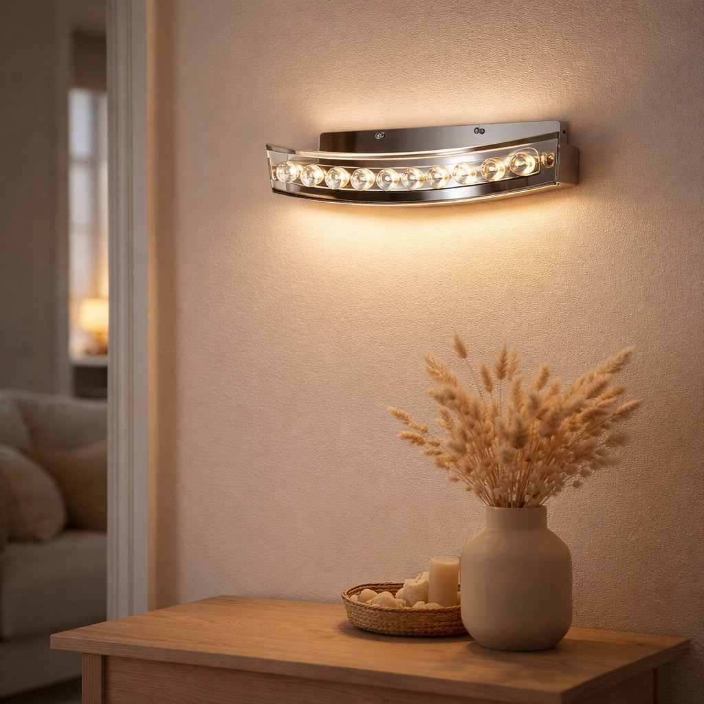 Lampe murale à LED / lampe de plafond en métal et en verre, en chrome, 35 cm de long, avec des LED fermement construites, l'éclairage pour les salons, le couloir et la zone d'entrée en situation
