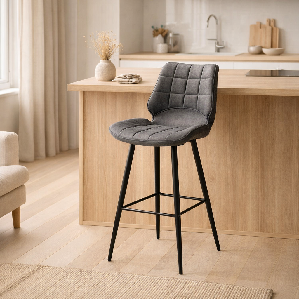 Tabouret de bar borgo noir tissu doux anthracite en situation