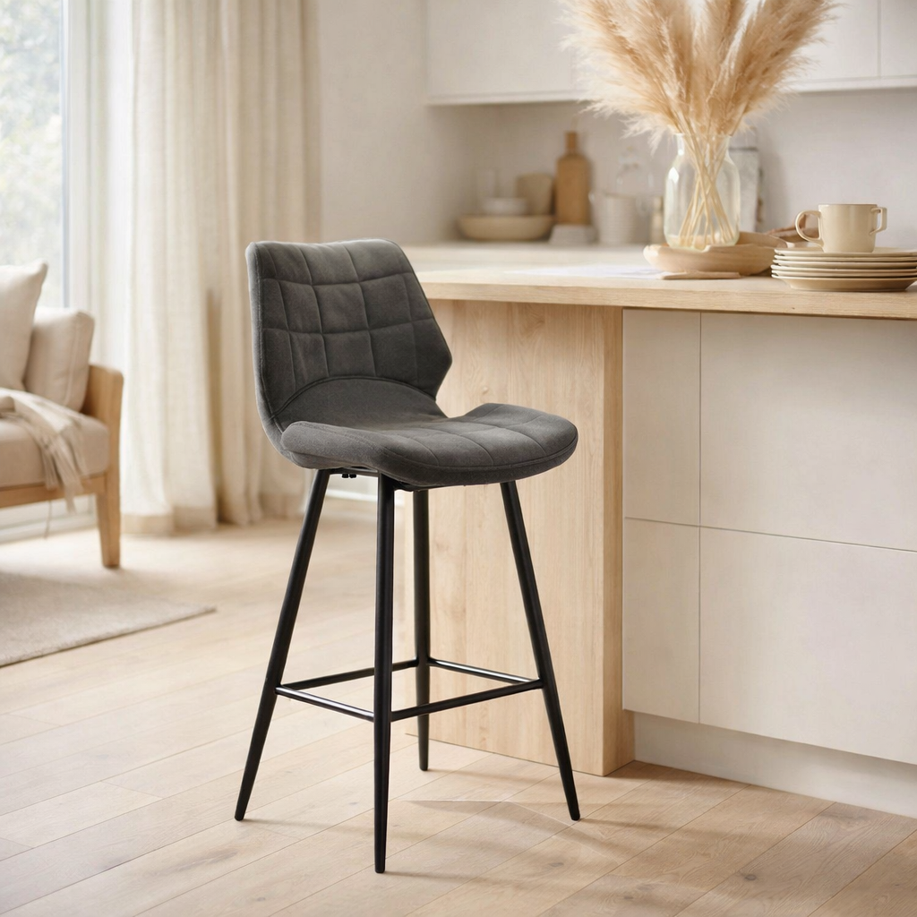 Tabouret de bar borgo noir tissu doux anthracite en situation