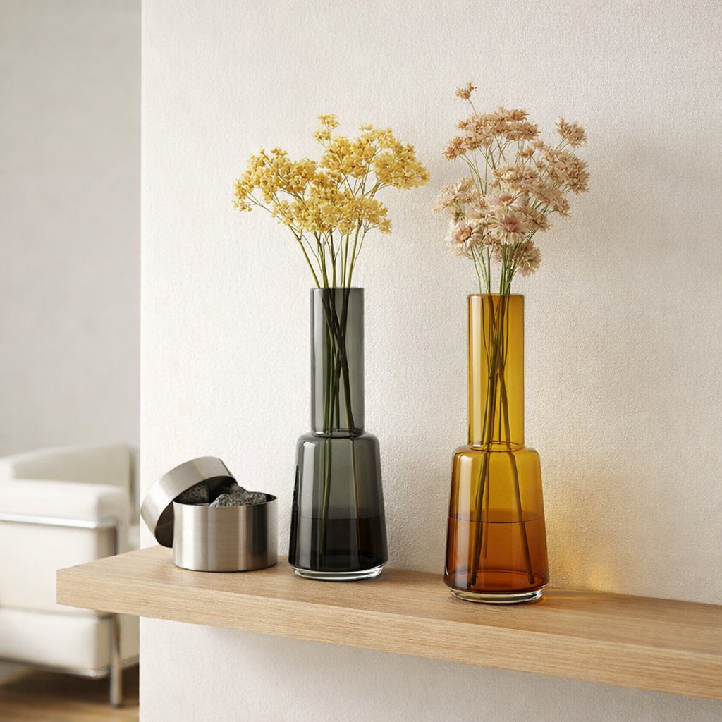 Grand vase design rétro moderne, couleur gris foncé, gris TYLER14 en situation