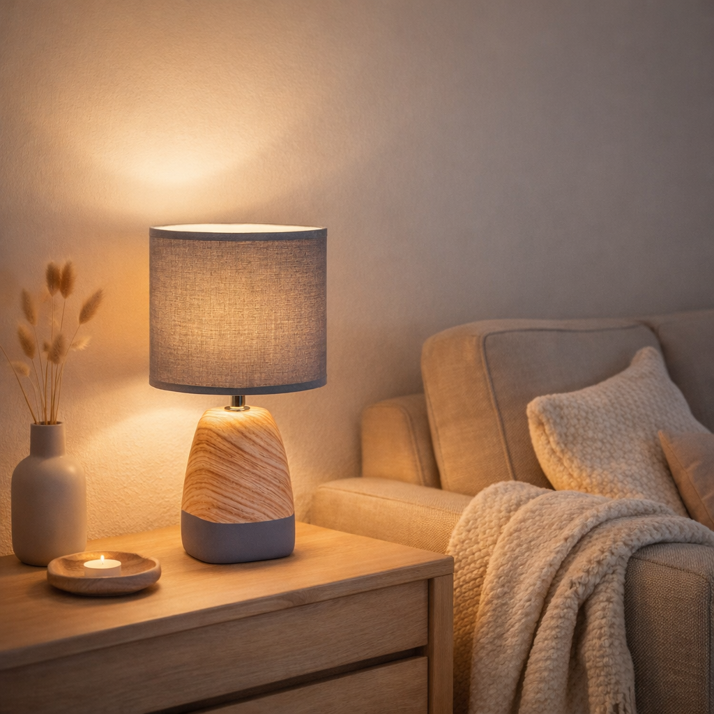 Lampe de table en céramict Cremona en céramique en brun / gris avec douille E14, lampe de table pour le salon 31 cm de haut en situation