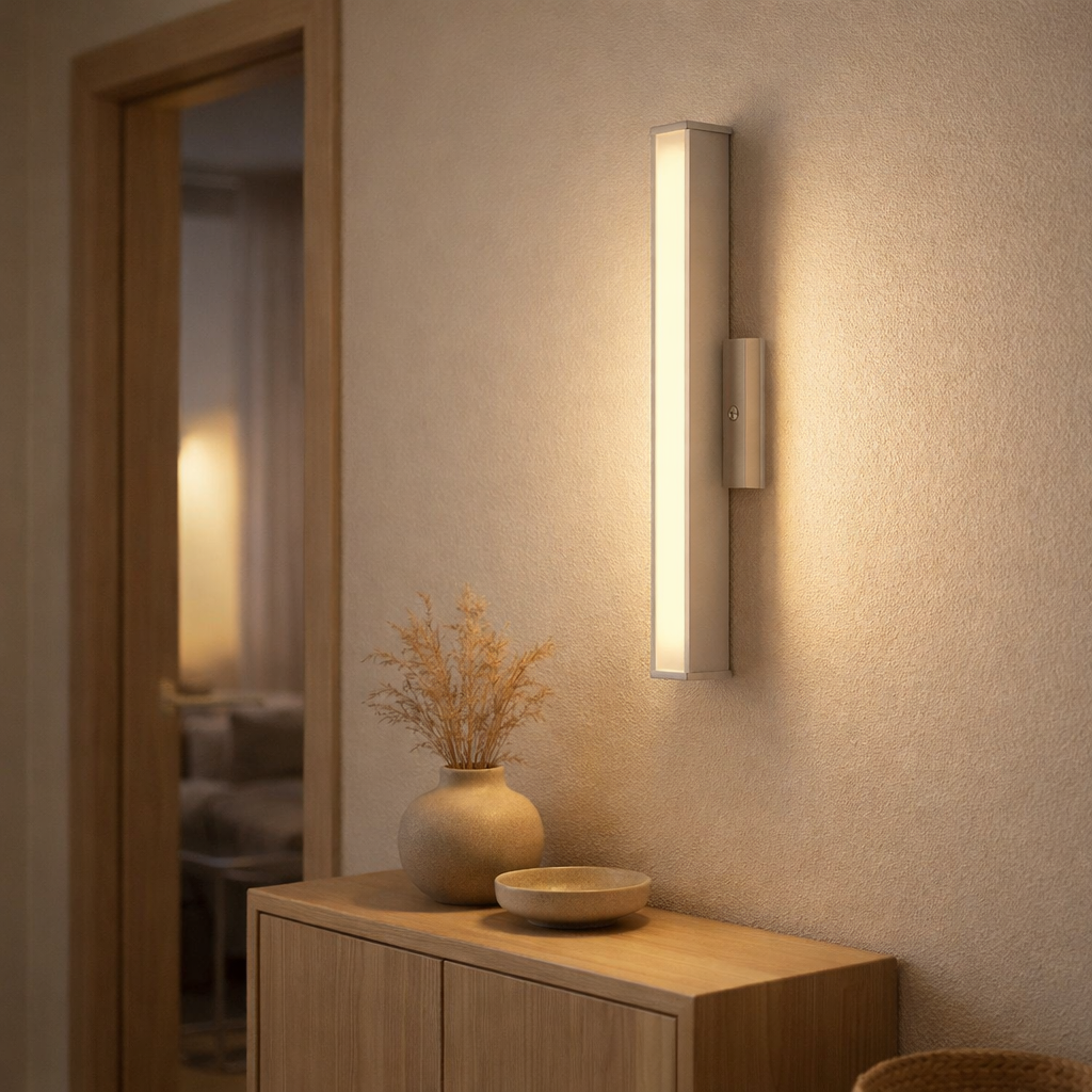 Lampe murale LED Dubaï, lampe murale moderne en aluminium et en plastique, des LED fermement construites, 32 cm de long ou de haut. Idéal pour l'éclairage des zones d'entrée, des couloirs, pour structurer les grandes surfaces murales en situation