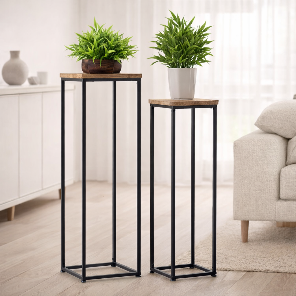 Colonnes de fleurs Ensemble B 25 et 20 H 78 et 67 cm Fleurs Tabouret Pérou Plant Square en situation