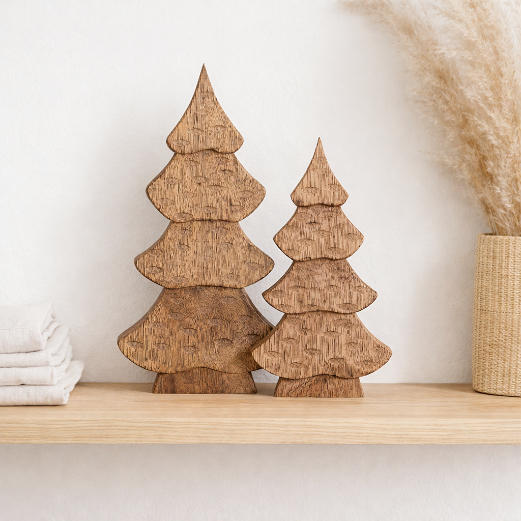 Decof Figure Tree 2er Set Wooden Figure H23 / 20cm Master Box Decoration de Noël en 16 parties Wood Mango en situation