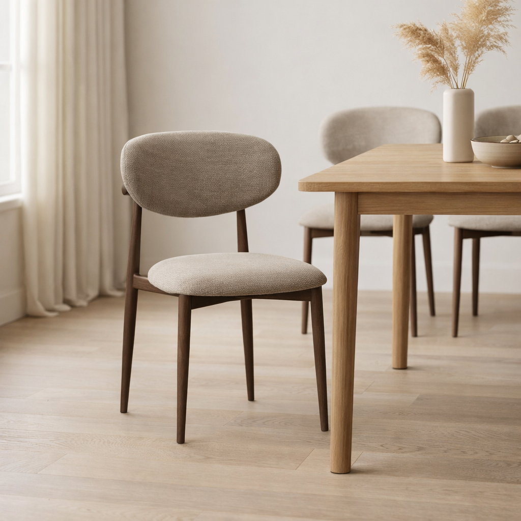 Chaise Dalton Tissu Vibe %2321 Taupe - Structure métal coloris Noyer en situation
