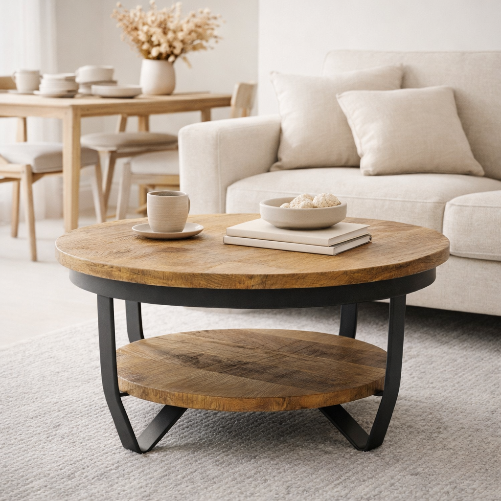 Table basse ronde ø65cm table d'appoint Los Angeles structure métal noir en situation