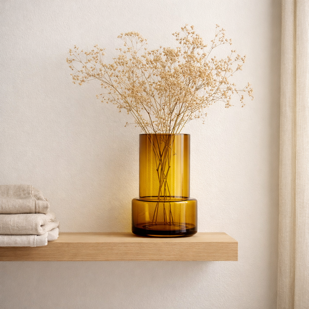 Vase en verre au design chic et moderne de style rétro, couleur ambre, TYLER 12AM en situation