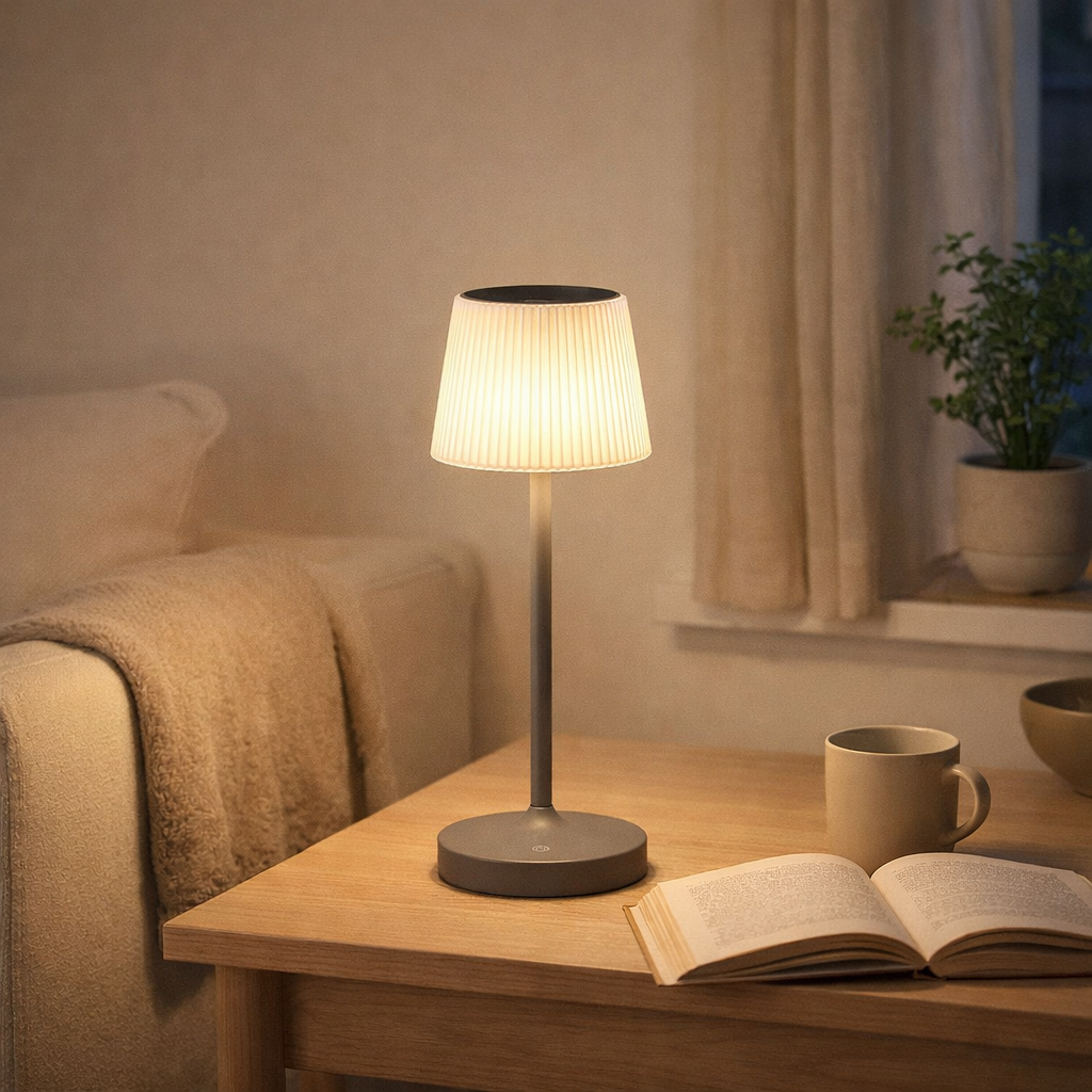 LED Emmi pour l'extérieur et à l'intérieur, lampe de table en métal et en plastique, avec des LED fermement construites, lampe à table à LED pour le balcon, la terrasse, le jardin, le salon, le jardin d'hiver, environ. en situation