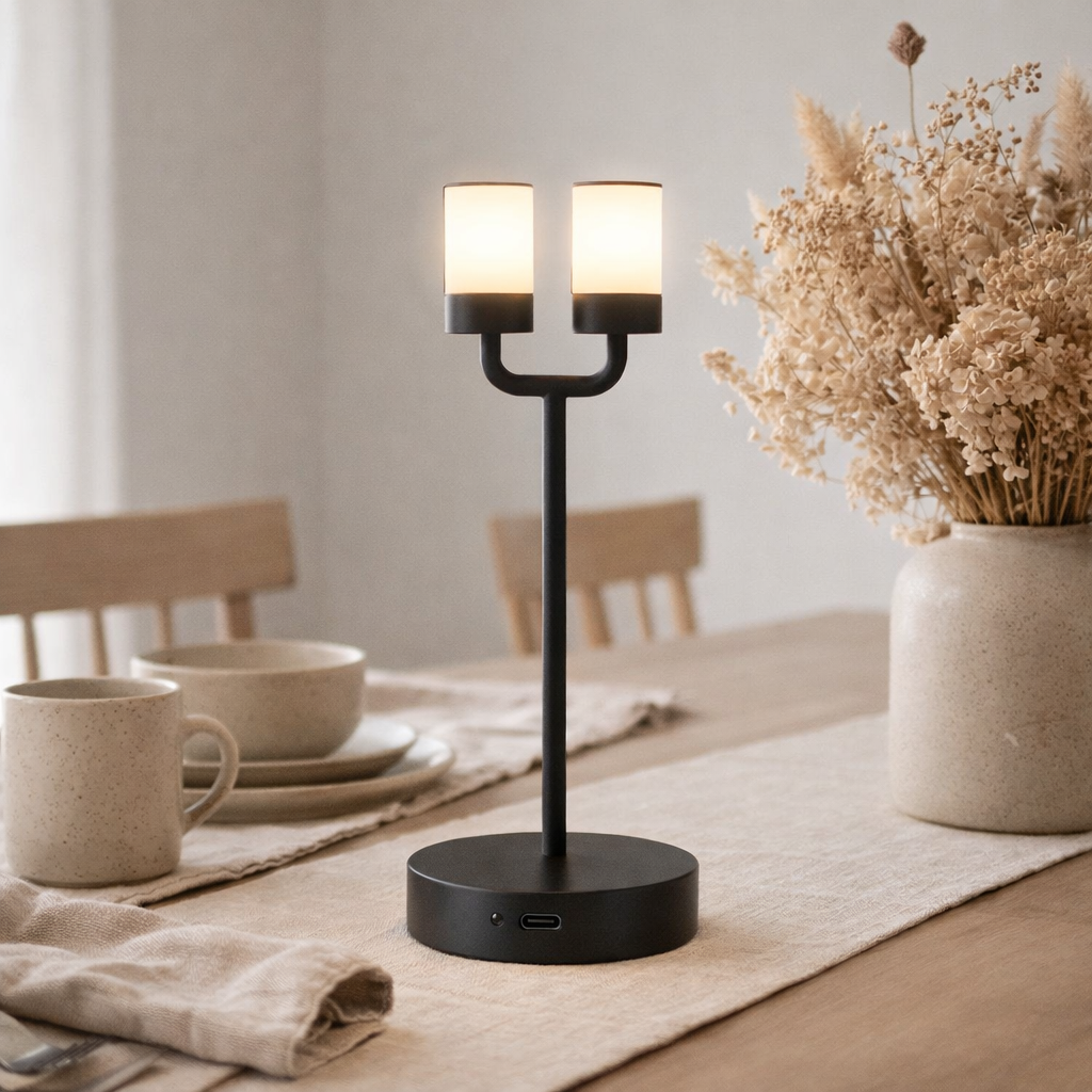 2 Set LED Battery Table Light Gomba pour l'extérieur et à l'intérieur, en métal et en plastique en noir, 18,5 cm de haut en situation