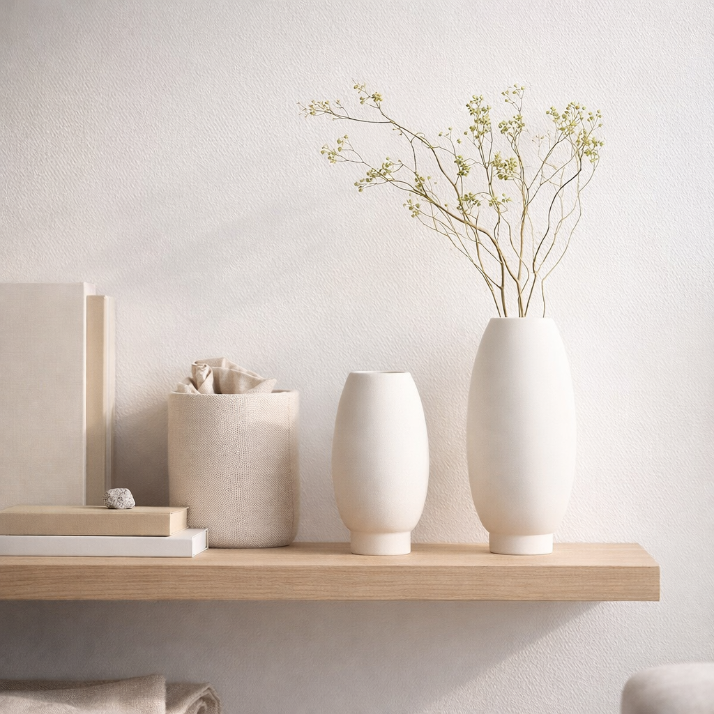 Vase moderne innovant, micro-ciment, Top Design, RUD22WH en situation