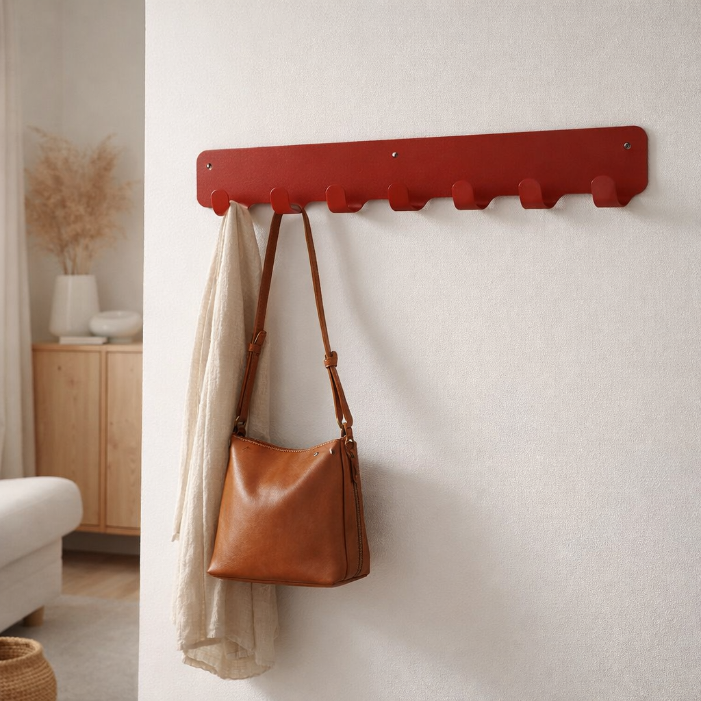 Gorillz Rounded Seven - Porte-manteau mural - 7 patères - Rouge en situation