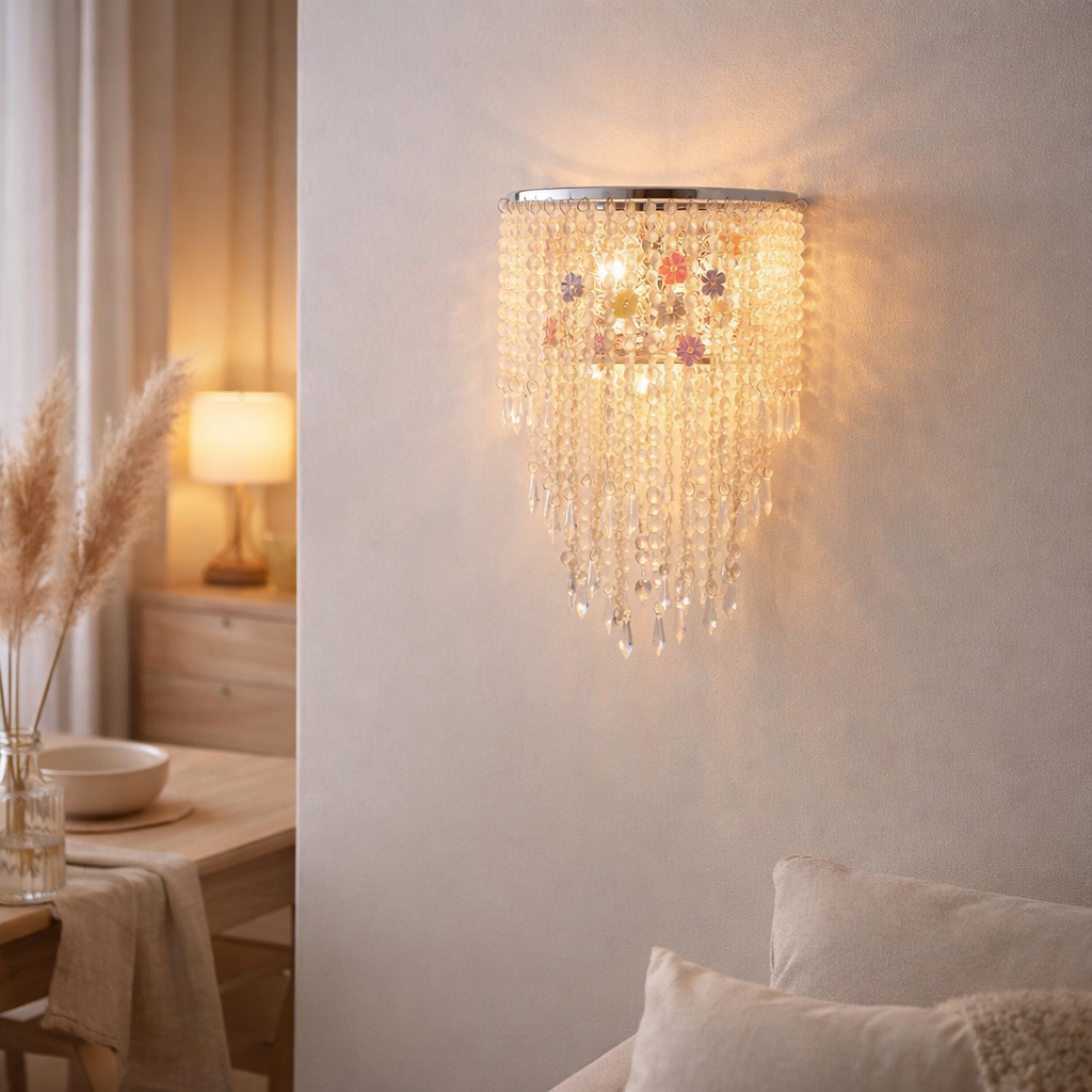 Deko Pendant Lamp Kira, lustre moderne en métal et en plastique en clair / transparent, avec version E27 et une Øvon 22,5 cm en situation