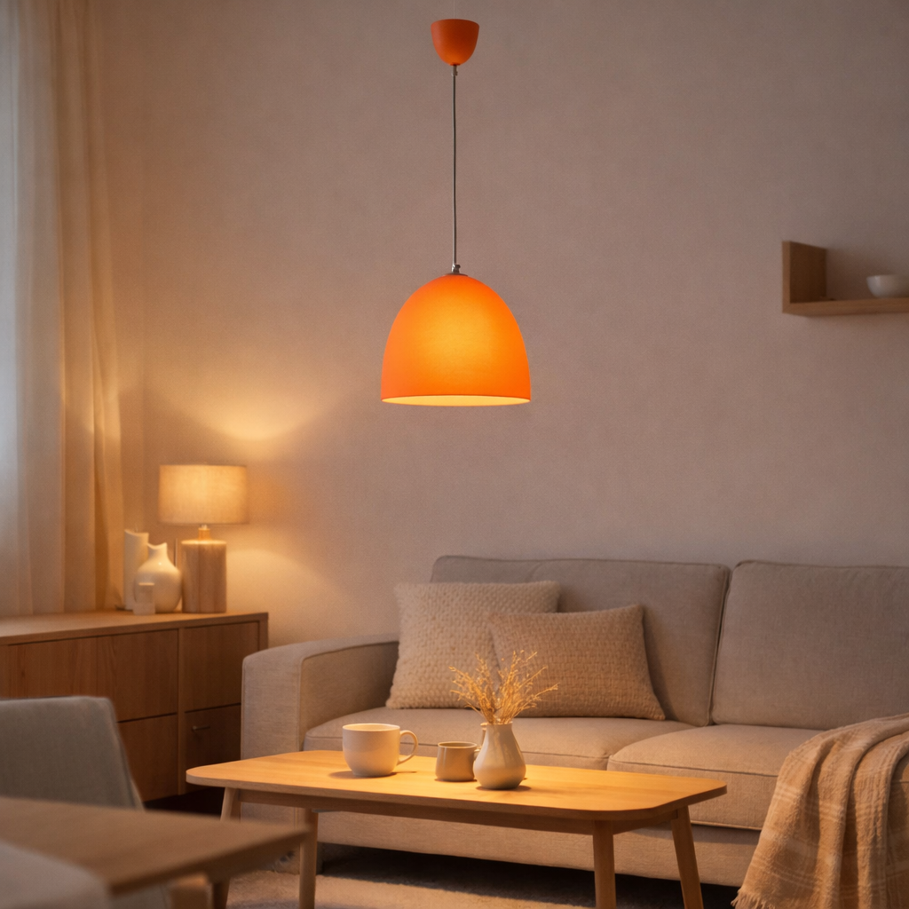 Lampe à pendentif en silicone Catinus Ø 25cm, en silicone orange, E27 en situation