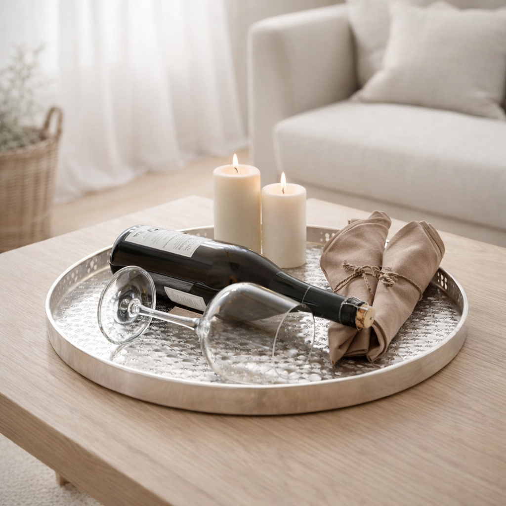 Plateau de service comprimé de décoration Ø 40 cm argent ronde ou plateau à chandelle en métal doré plateau décoratif en situation