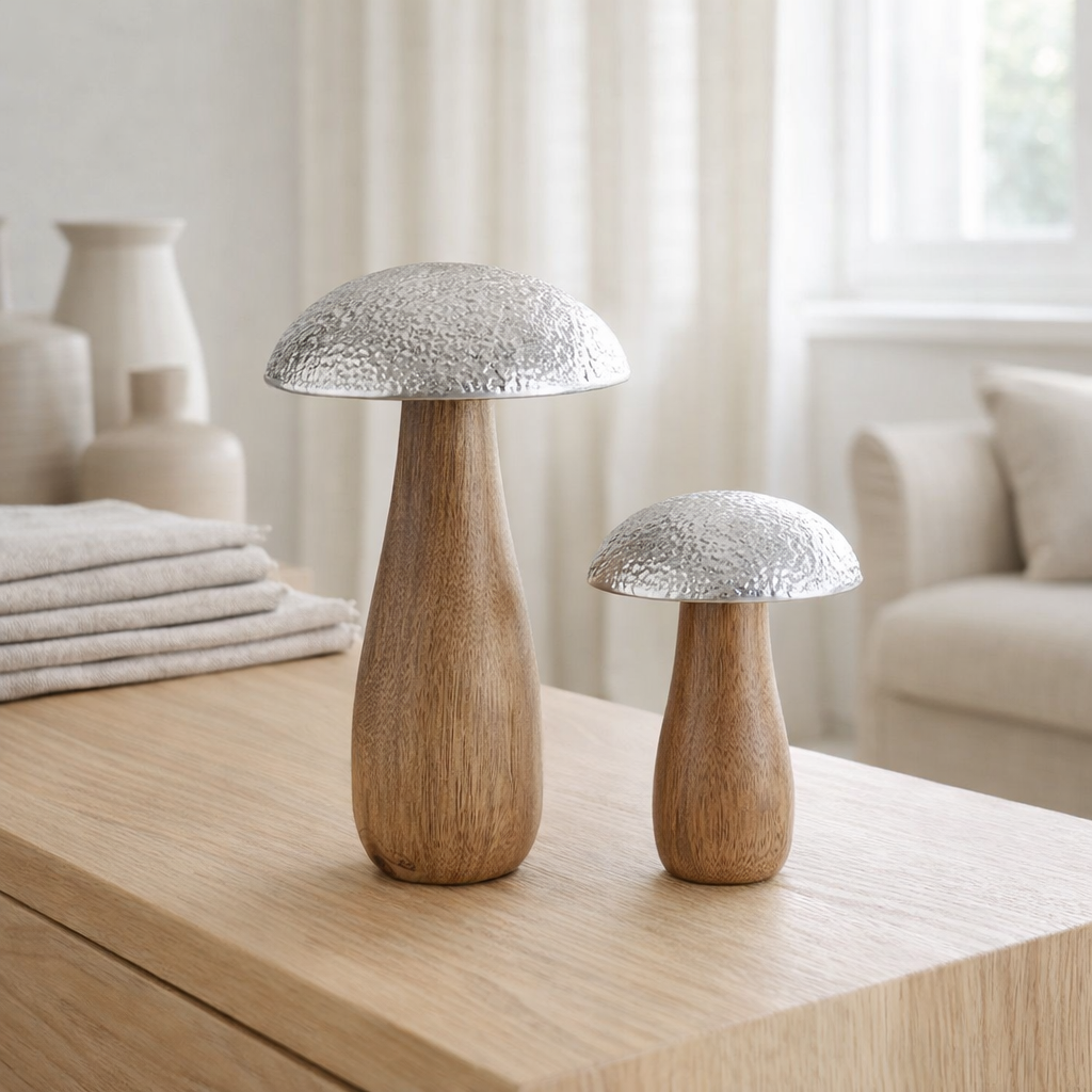 Déco Figures 2 Set Champignons H20 / 12x13 / 9cm Affichage Masterbox 12x Wood de mangue en 2 parties en situation