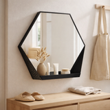 Miroir mural Gorillz Hive avec étagère - Miroir hexagonal - 60 x 52 cm - Noir industriel en situation