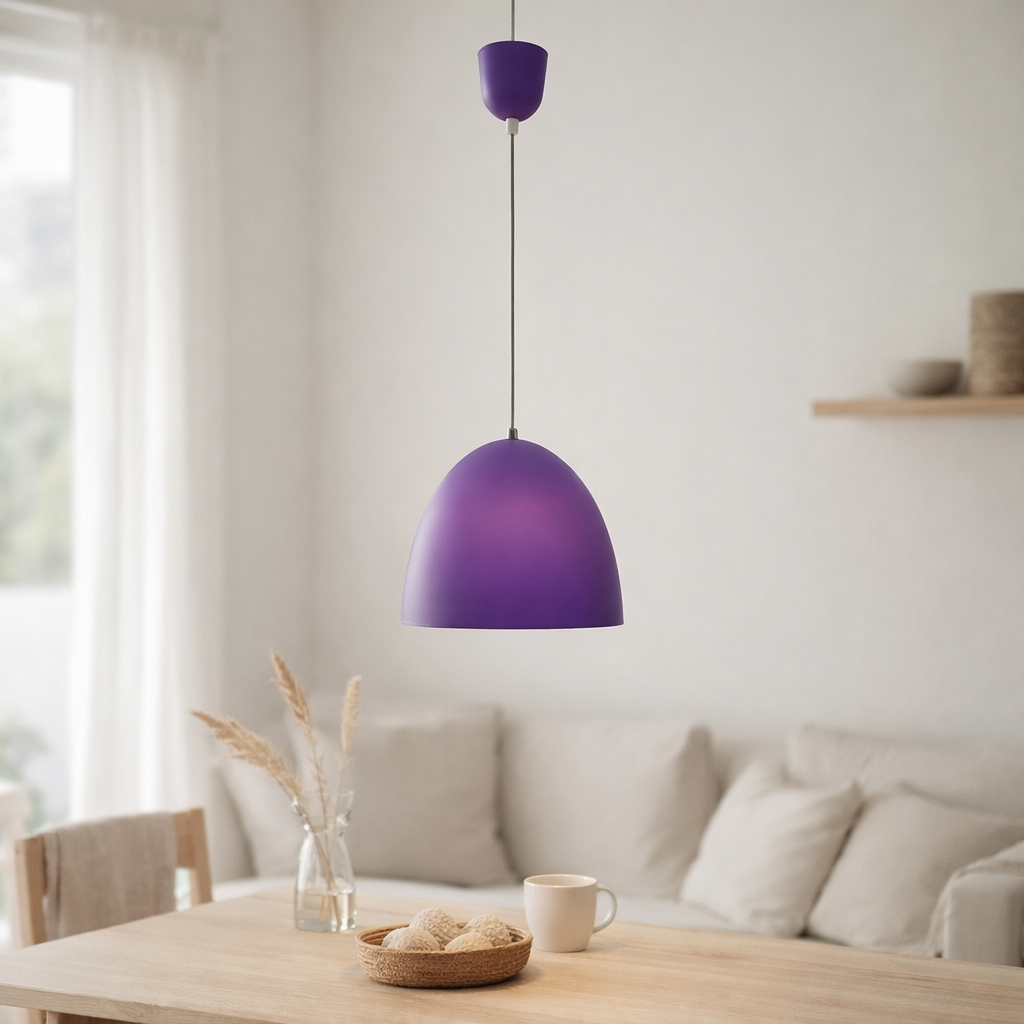 Silicone Pendant Light Catinus Ø 25cm, en silicone violet, E27 en situation