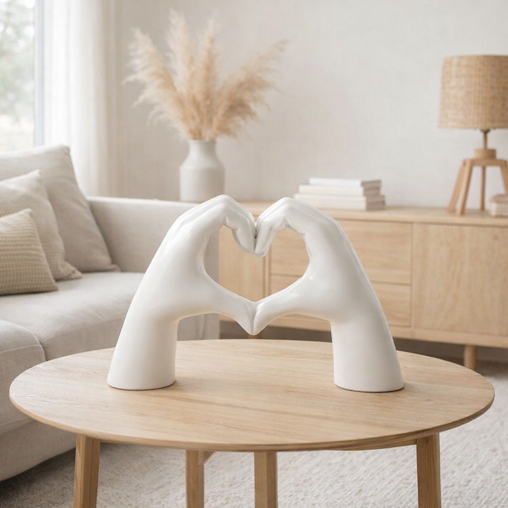 Polyresin Hand Heart blanc en situation