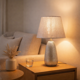 Lampe de table en céramique H: 37 cm Céramique Simly, lampe de table en céramique, argent, avec douille E14, pour salle à manger, salon, couloir ou bureau, 31 cm de haut en situation