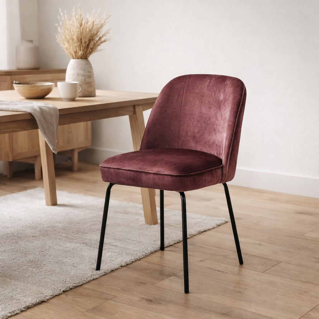 Chaise Luxor Tissu Aurora Rouge-Vin en situation
