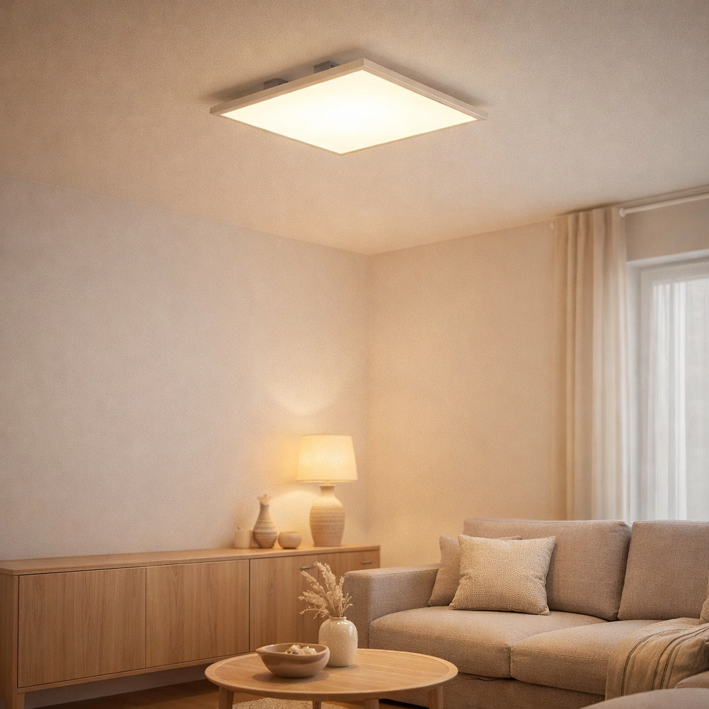 Panneau d'assemblage LED Mondera, lampe de montage en métal et en plastique en blanc avec des LED fermement installées, 29,5 x 29,5 cm pour les intérieurs en situation