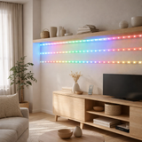 Bande LED 5x 1M RVB, avec changement de couleur, dimmable, y compris la télécommande infrarouge en situation