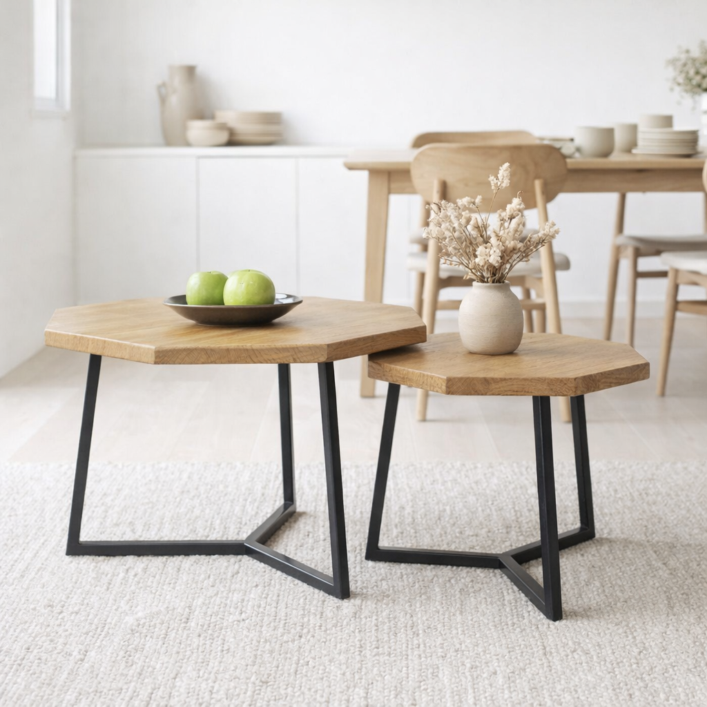 Table basse lot de 2 tables d'appoint octogonales structure métal Las Vegas en situation