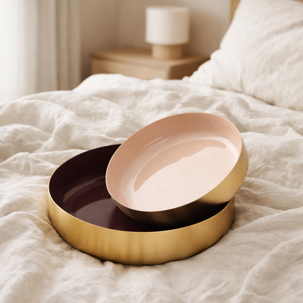 Bol décoratif, lot de 2, rond, ø 22/18 cm Bol à collation Glam, métal de haute qualité, or et émail à l'intérieur en situation