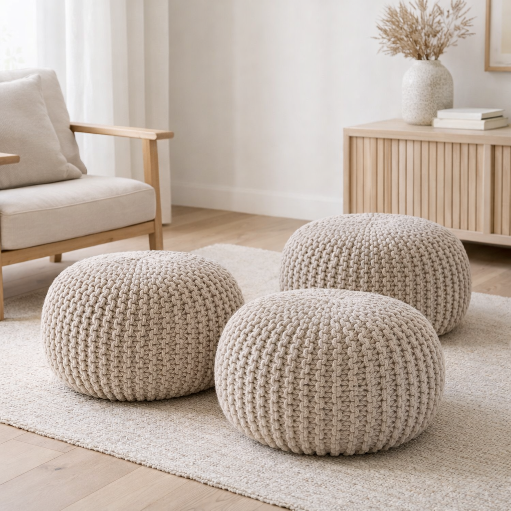 Pouf Set 3 pièces Ø 55 cm Coussin de sol taboure tabouret tabouret de siège de siège de siège tabouret en situation