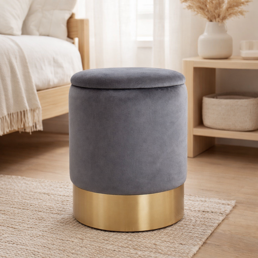 Tabouret en velours tabouret de décoration et tabouret de velours de décof avec espace de stockage u. en situation