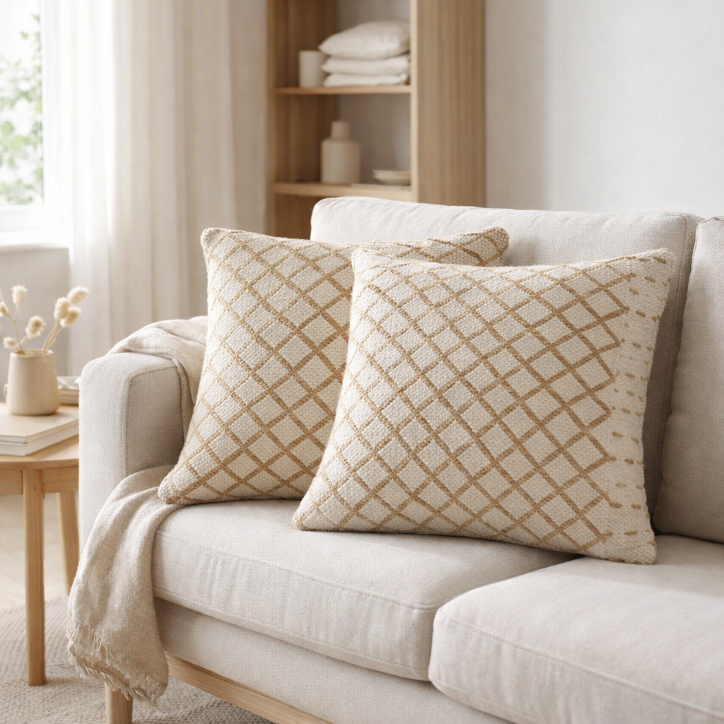Coussin décoratif 40x40cm lot de 2 coussins de canapé coussins décoratifs coton et jute naturel en situation