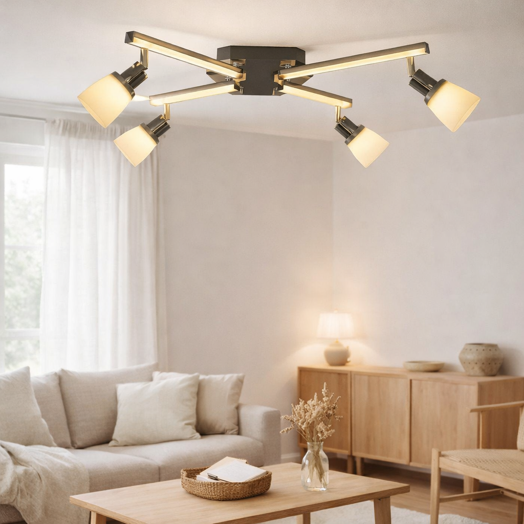 Plafond LED Ibiza de 68 cm de long, en métal, verre et plastique en chrome en situation