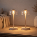 2 Set LED Battery Table Light Gomba pour l'extérieur et à l'intérieur, en métal et en plastique en blanc, 18,5 cm de haut en situation