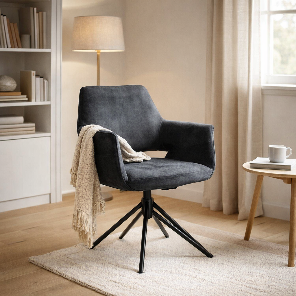 Fauteuil Katy - tissu aurore velor anthracite ukfr, tournager bracon en situation