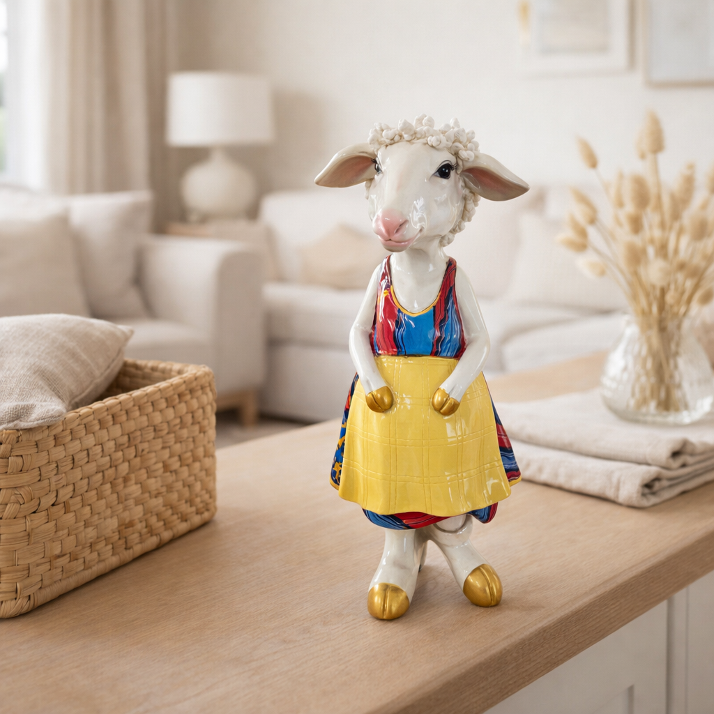 Polyresin mouton mère avec costume en situation