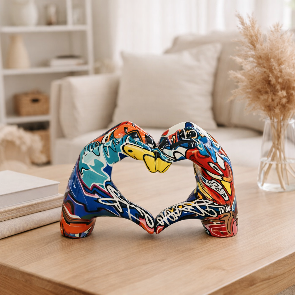 Polyresin Hand Heart coloré en situation