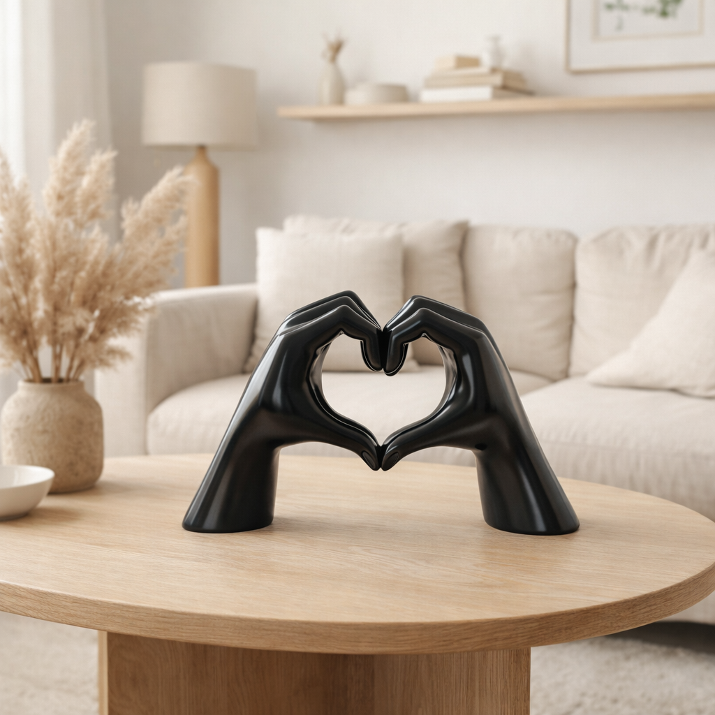 Polyresin Hand Heart Black en situation