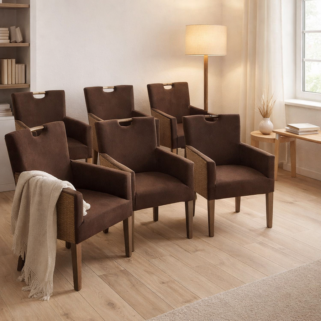 Chaises de salle à manger Ensemble 6 pièces Roard Armlehner fauteuil bilbao chaise rembourrée un fauteuil de fauteuil en marron Prairie Brown en situation