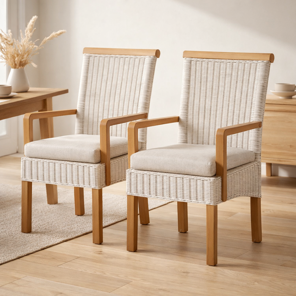 Chaises de salle à manger fixer 2 pièces avec accoudoirs en situation