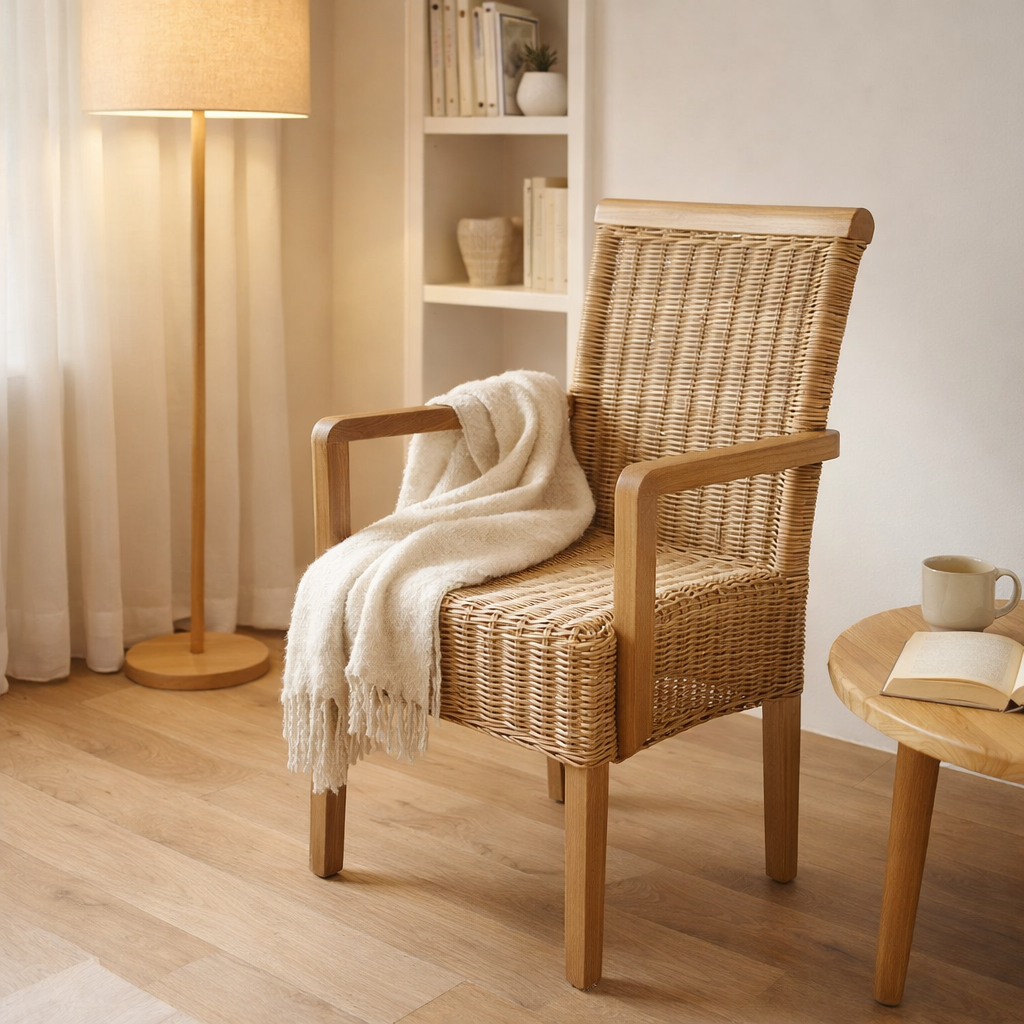Chaise de salle à manger avec accoudoirs chaise de rotin cappuccino Perth chaise de panier rotin fauteuil durable en situation